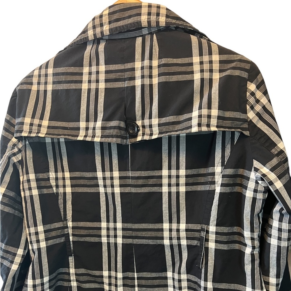 KENNETH BLAKE Black White Plaid Double Breasted Button Short Lightweight Jacket - Picture 4 of 8